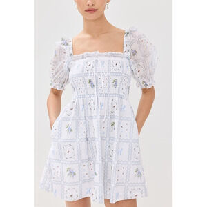 Hill House Home 'Scarlett' White Floral Print Square Neck Mini Nap Dress Size L